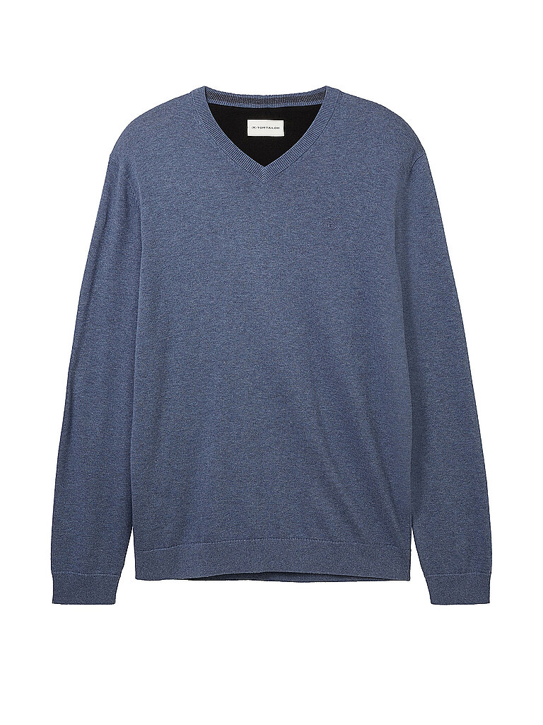 Tom Tailor Pull à Col En V 1038427 Basic Knit Vintage Indigo Blue Melange L Homme